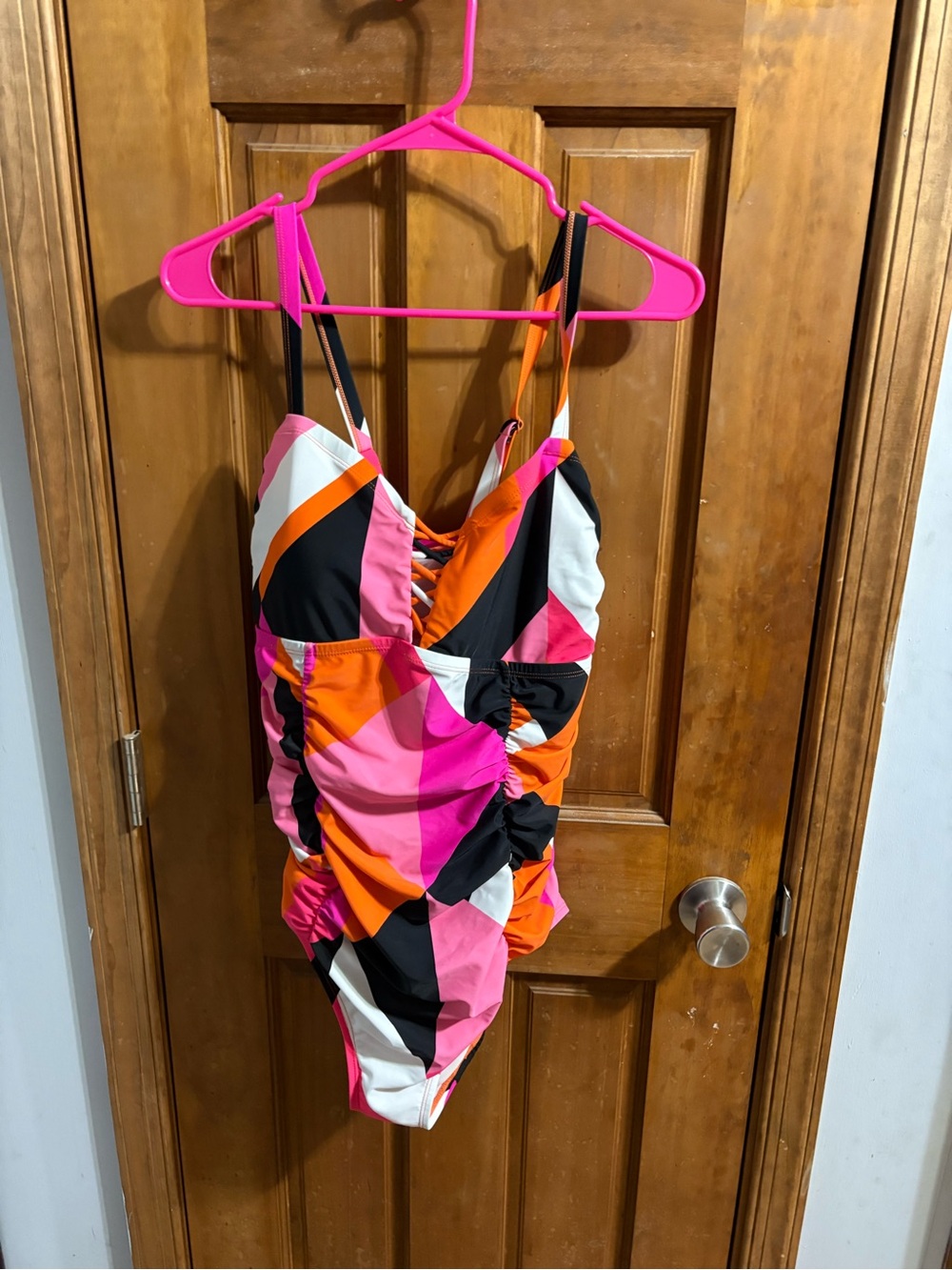 torrid Colorblock Ruched One-Piece Swimsuit - Pink Orange Black White